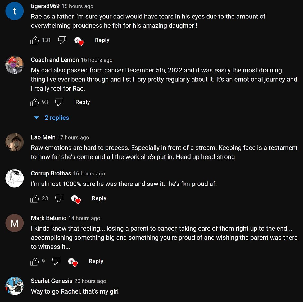 Fans in the YouTube comments section reacting to Valkyrae's emotional address (Images via Clips XT/YouTube)